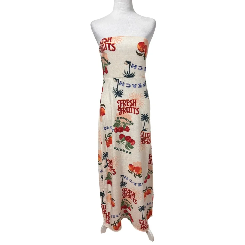 Anthropologie Paper Heart Fresh Fruits Maxi Dress Womens 4 Tropical Linen Blend - Picture 2 of 11